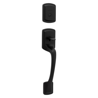 Kwikset Prague Handleset with Pismo Knob (Round) - Deadbolt Keyed One Side - featuring SmartKey, Matte Black