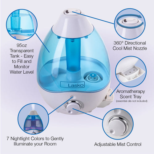 Lasko UH200 Ultrasonic Cool Mist Humidifier with Scent Tray and Nightlight