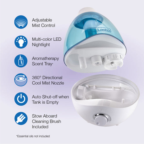 Lasko UH200 Ultrasonic Cool Mist Humidifier with Scent Tray and Nightlight