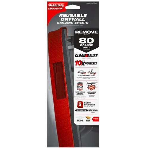 Diablo 4-3/16 x 11-1/4 Sand Demon™ 80-Grit Reusable Sanding Sheets for Drywall (5-pk)