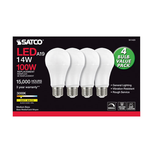 Satco S11423 14 Watt Dimmable A19 Medium LED Bulbs