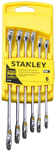 Stanley 6 Piece Metric Chrome Finish Combination Wrench Set 12 point